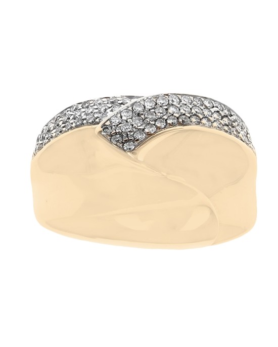 Pave Diamond Bypass Fashion Ring in Yellow Gold